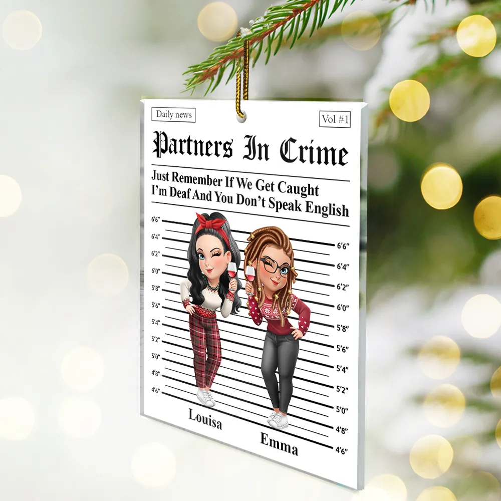 3D Effect Besties Turban Partners In Crime Daily News - Personalized Custom Shaped Acrylic Ornament - Image 2