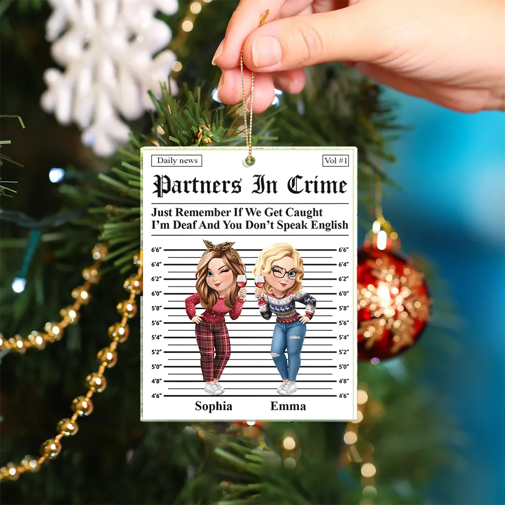 3D Effect Besties Turban Partners In Crime Daily News - Personalized Custom Shaped Acrylic Ornament - Image 4