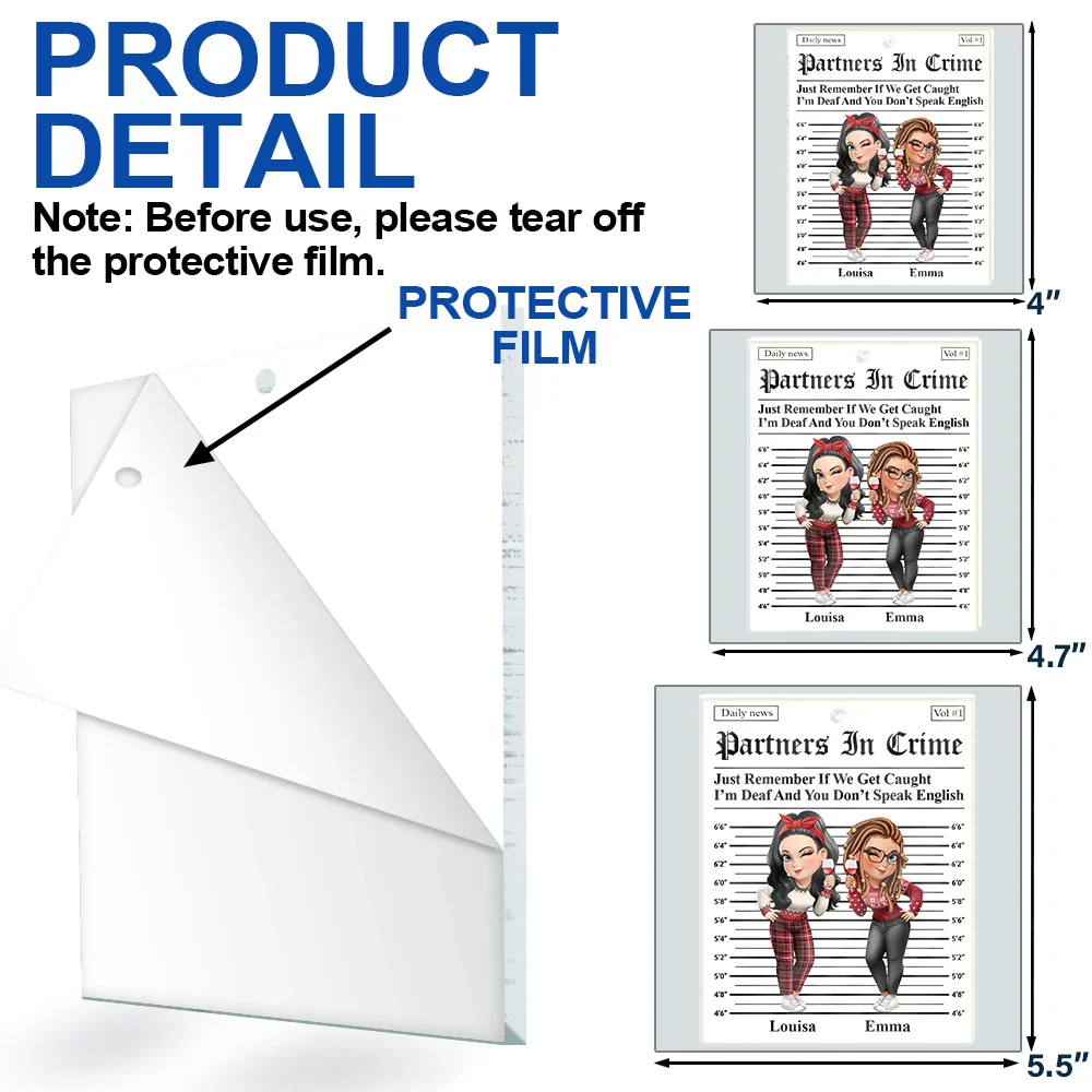 3D Effect Besties Turban Partners In Crime Daily News - Personalized Custom Shaped Acrylic Ornament - Image 6