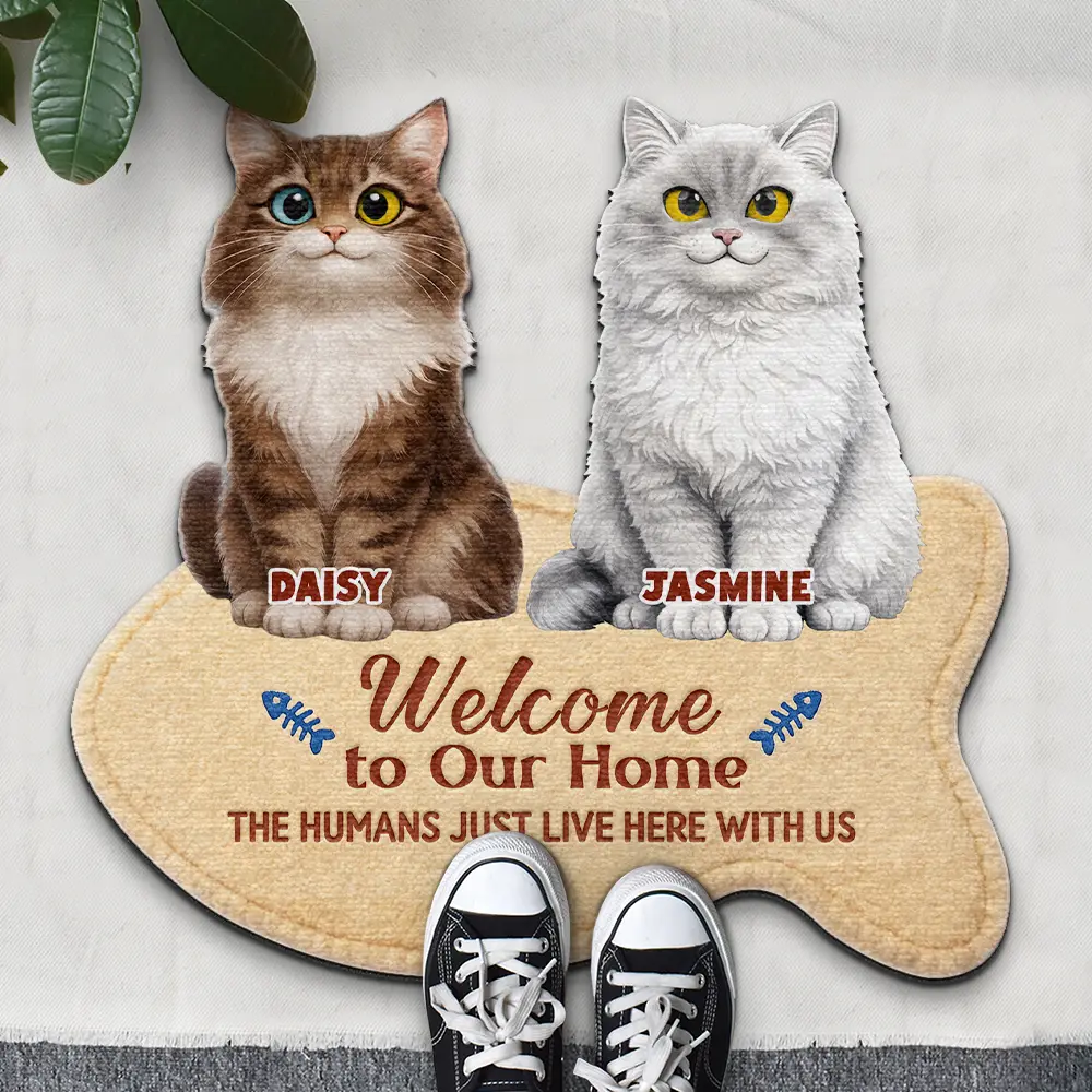 3D Effect Cats Welcome To Our Home - Personalized Custom Shaped Doormat