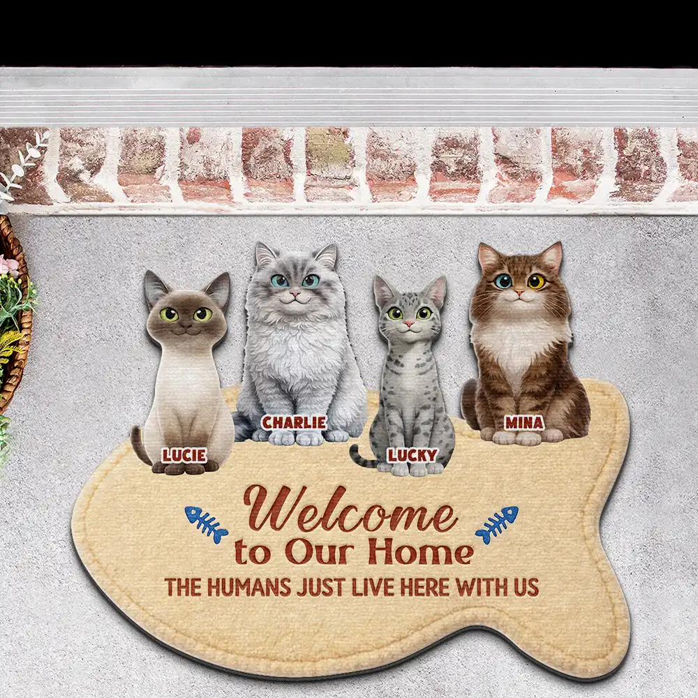 3D Effect Cats Welcome To Our Home - Personalized Custom Shaped Doormat - Image 3