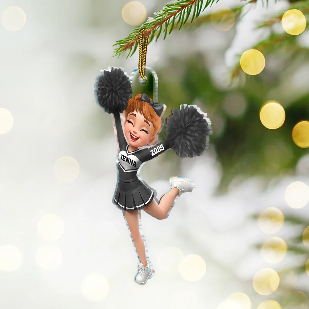 3D Effect Cheerleader - Personalized Custom Shaped Acrylic Ornament - Image 2