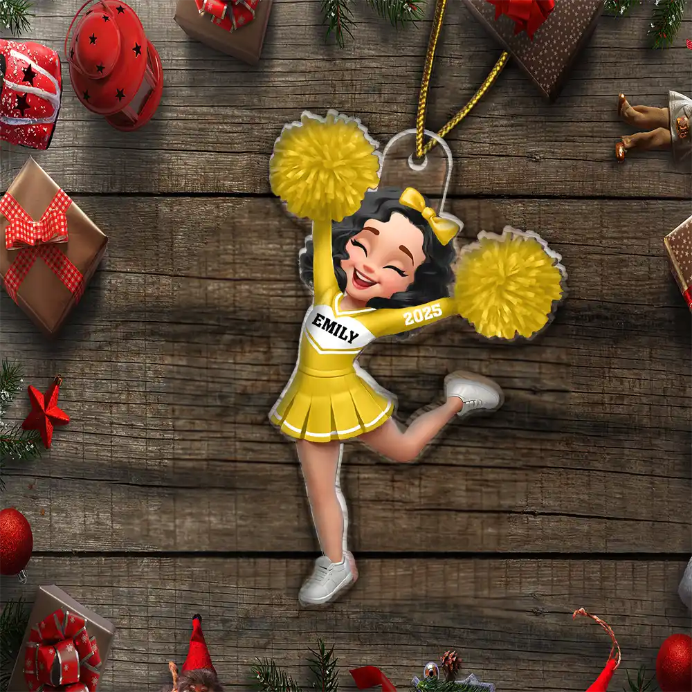 3D Effect Cheerleader - Personalized Custom Shaped Acrylic Ornament - Image 5