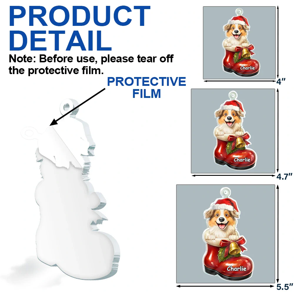 3D Effect Christmas Dog In The Boot - Personalized Custom Shaped Acrylic Ornament - Image 6