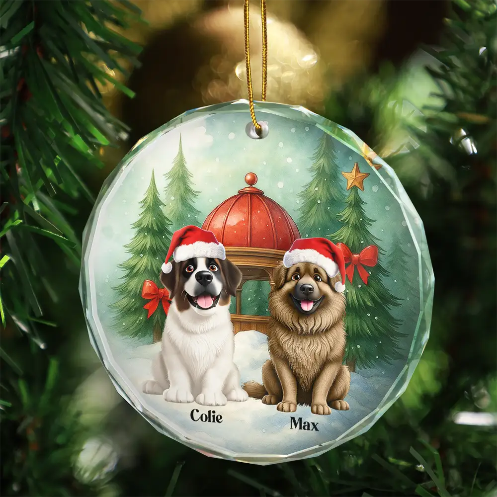 3D Effect Christmas Dog Merry Woofmas - Personalized Circle Glass Ornament - Image 3
