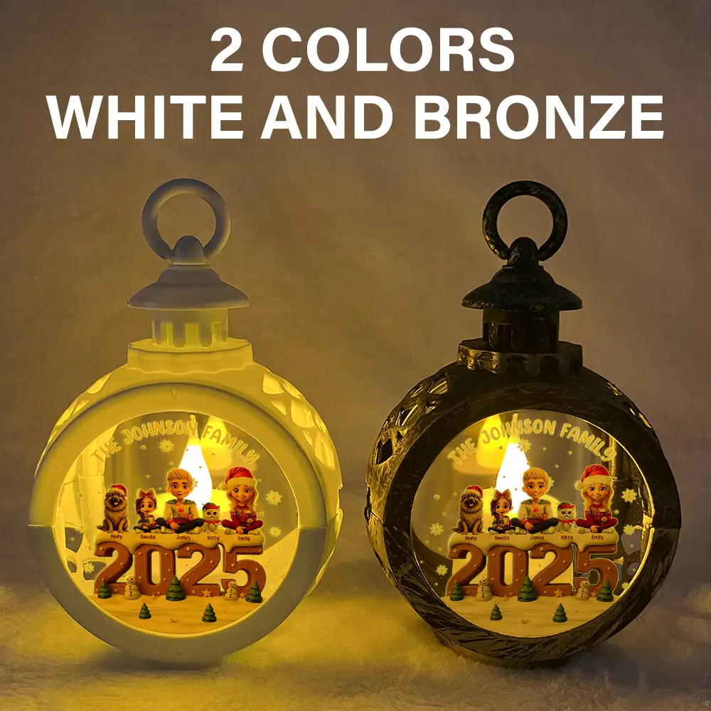 3D Effect Christmas Family And Dog Cat - Personalized Candlelight Lantern Ornament - Image 5