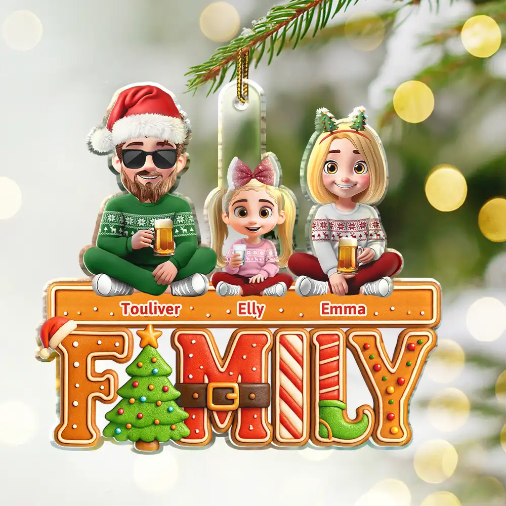3D Effect Christmas Family Cookie - Personalized Custom Shaped Acrylic Ornament - Image 2