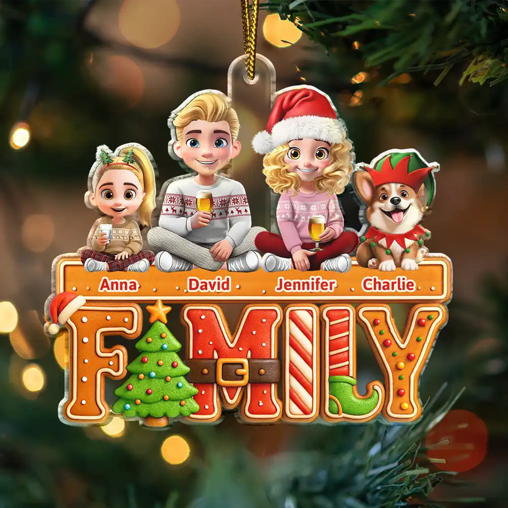 3D Effect Christmas Family Cookie - Personalized Custom Shaped Acrylic Ornament - Image 3