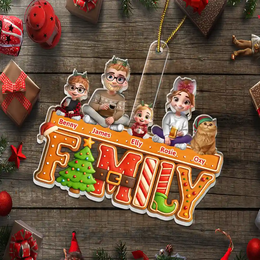 3D Effect Christmas Family Cookie - Personalized Custom Shaped Acrylic Ornament - Image 5