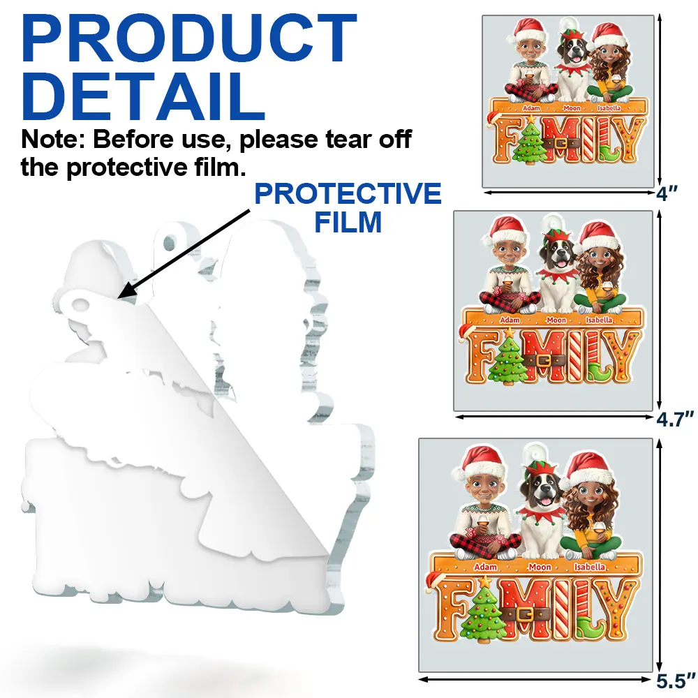 3D Effect Christmas Family Cookie - Personalized Custom Shaped Acrylic Ornament - Image 6