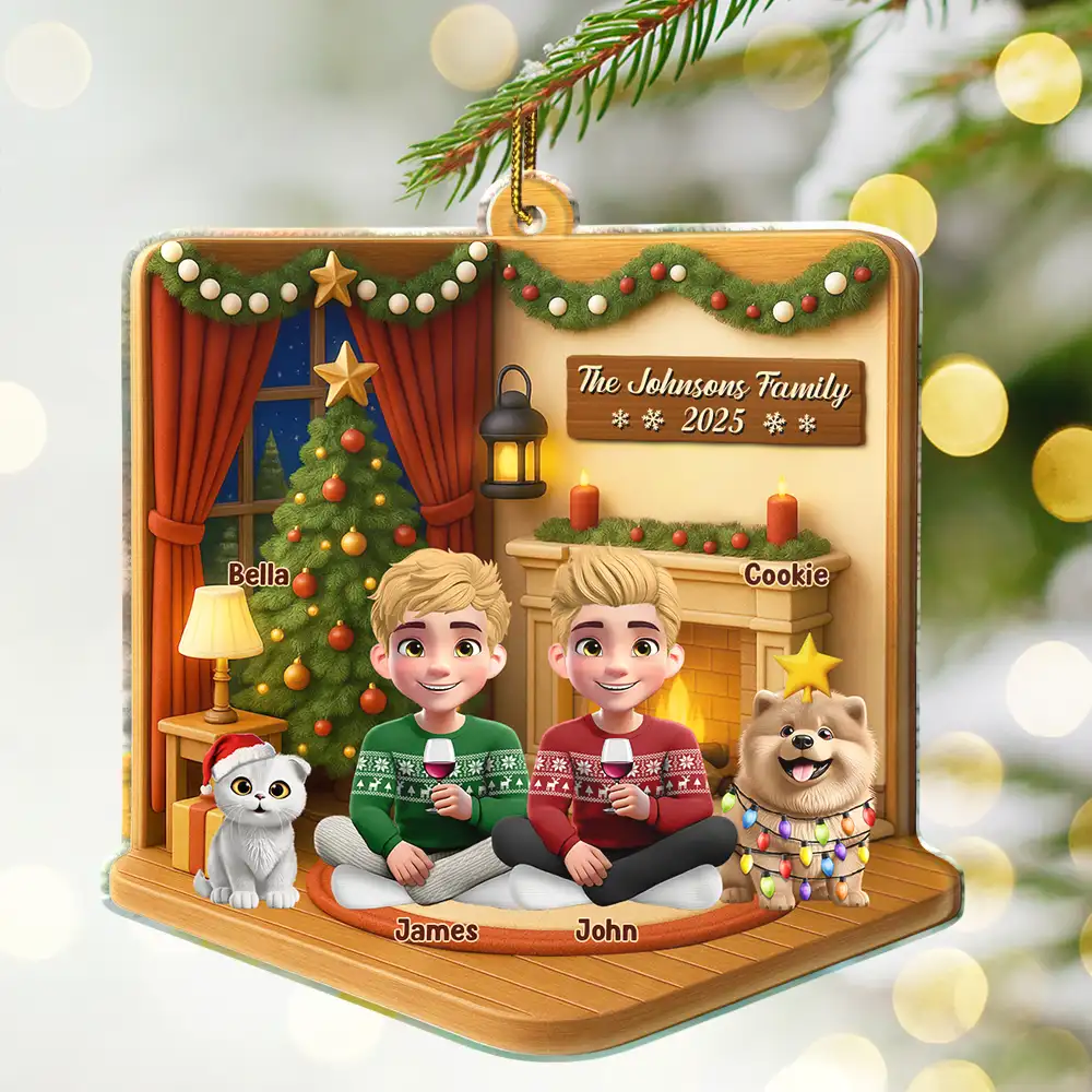 3D Effect Christmas Family - Personalized Custom Shaped Acrylic Ornament - Image 2
