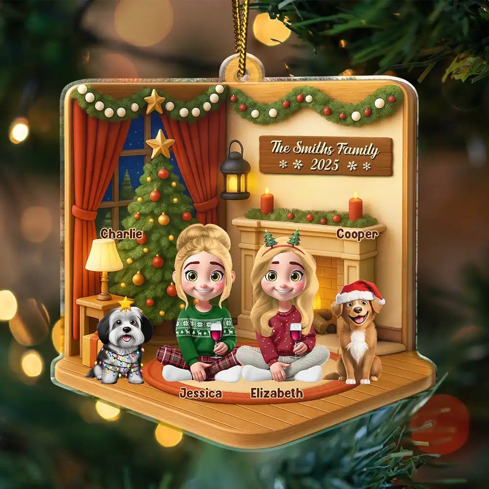 3D Effect Christmas Family - Personalized Custom Shaped Acrylic Ornament - Image 3