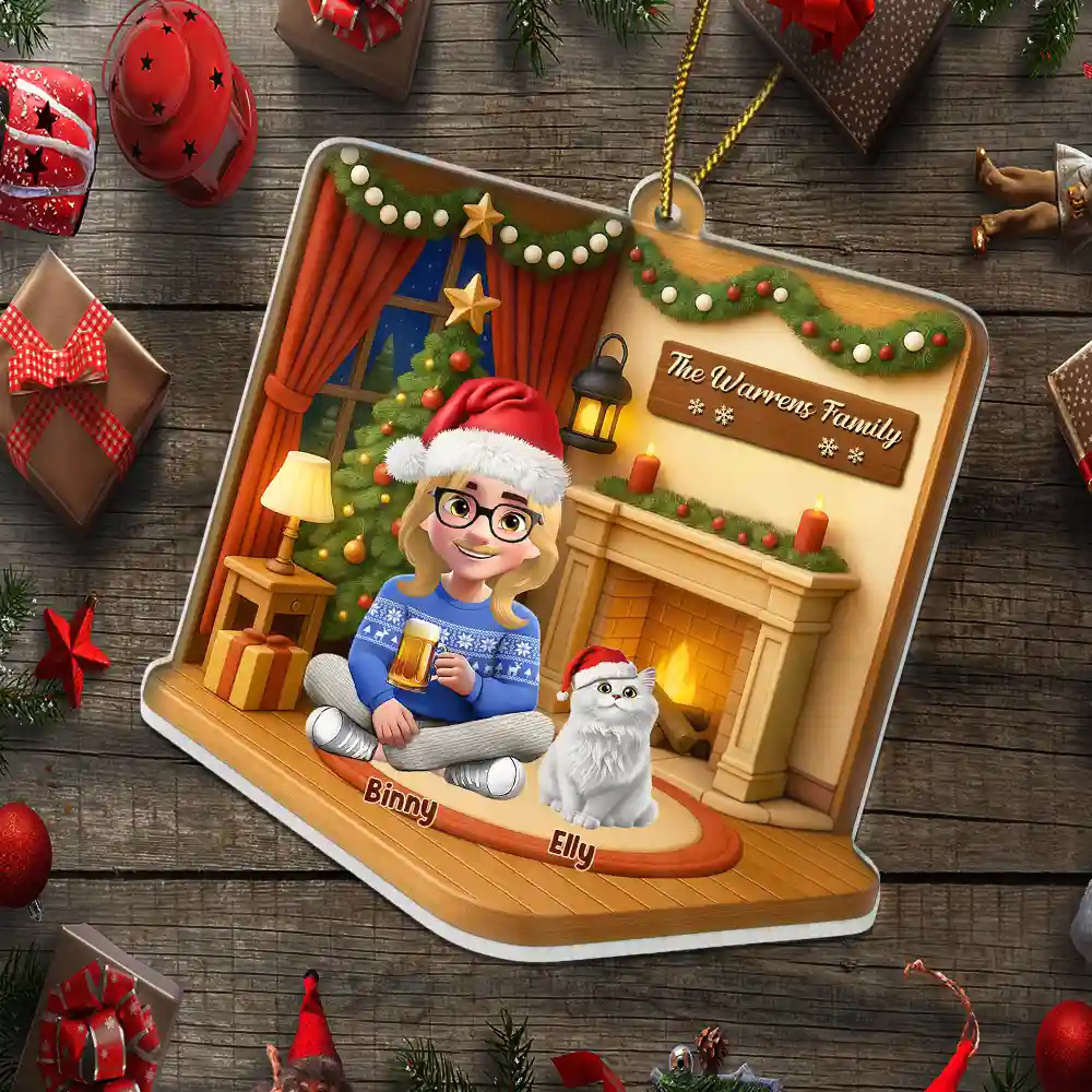 3D Effect Christmas Family - Personalized Custom Shaped Acrylic Ornament - Image 5