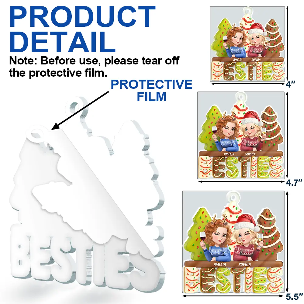 3D Effect Christmas Tree Cake Besties Sisters - Personalized Custom Shaped Acrylic Ornament - Image 6