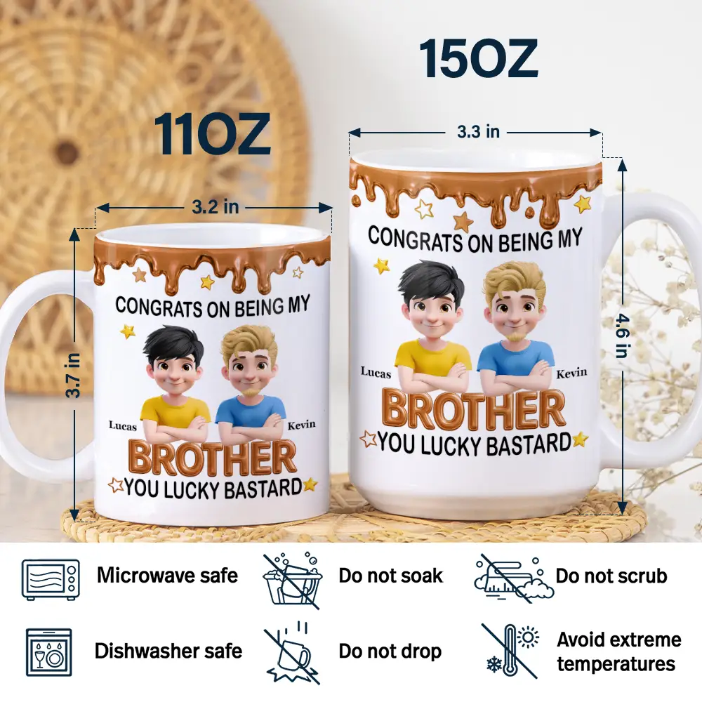 3D Effect Congrats On Being My Brother - Personalized White Edge-to-Edge Mug - Image 5
