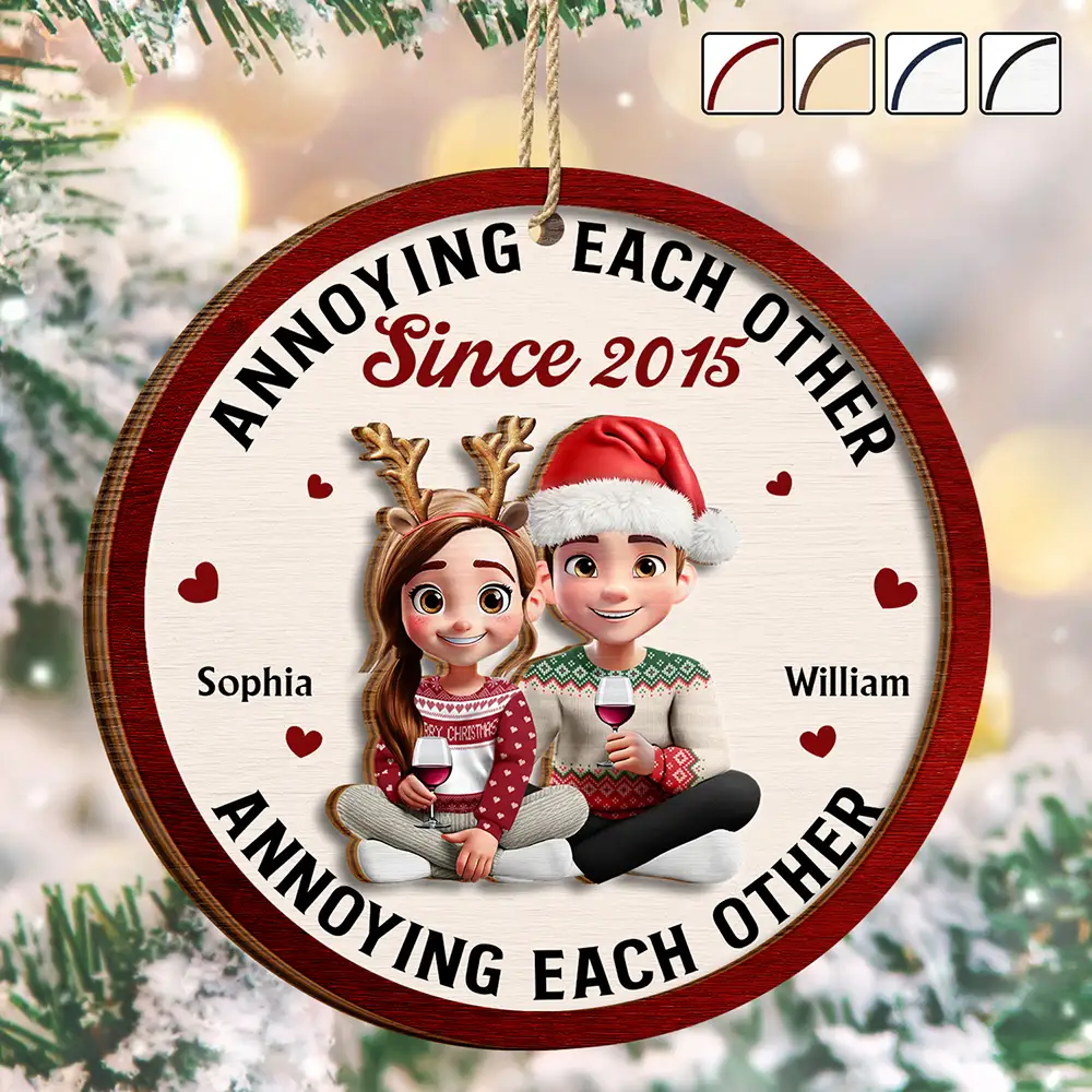 3D Effect Couple Annoying Each Other - Personalized 2-Layered Wooden Ornament - Image 2