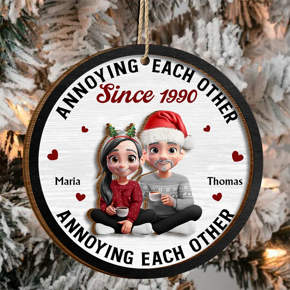 3D Effect Couple Annoying Each Other - Personalized 2-Layered Wooden Ornament - Image 4