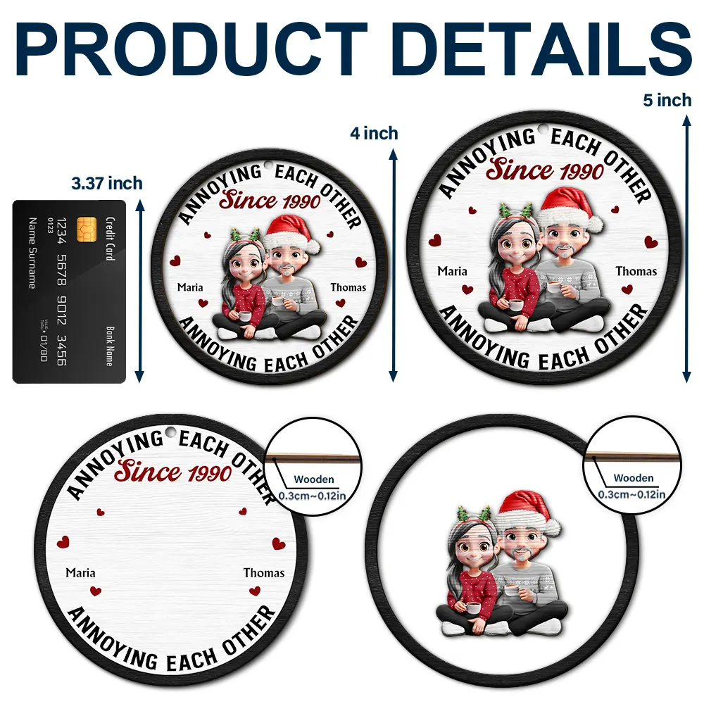 3D Effect Couple Annoying Each Other - Personalized 2-Layered Wooden Ornament - Image 6