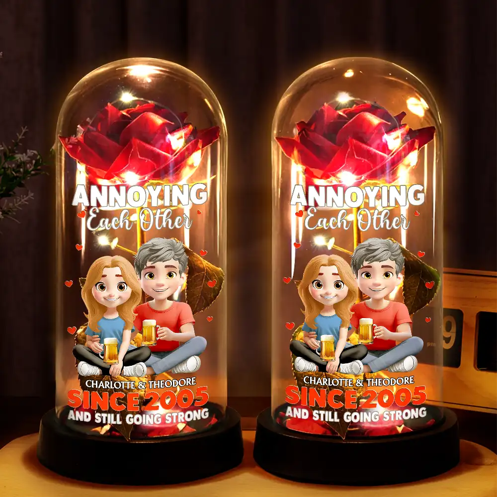 3D Effect Couple Annoying Each Other - Personalized Everlasting Rose Dome Lamp - Image 2