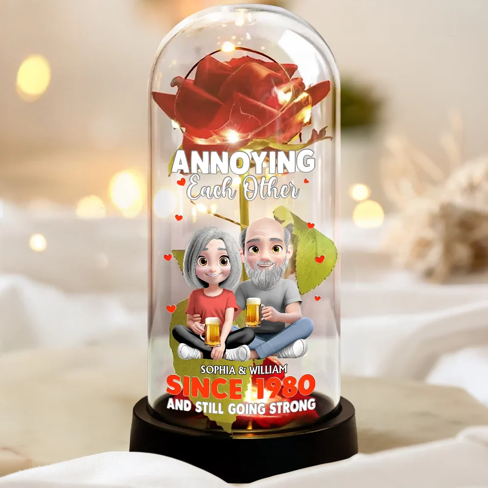 3D Effect Couple Annoying Each Other - Personalized Everlasting Rose Dome Lamp - Image 3