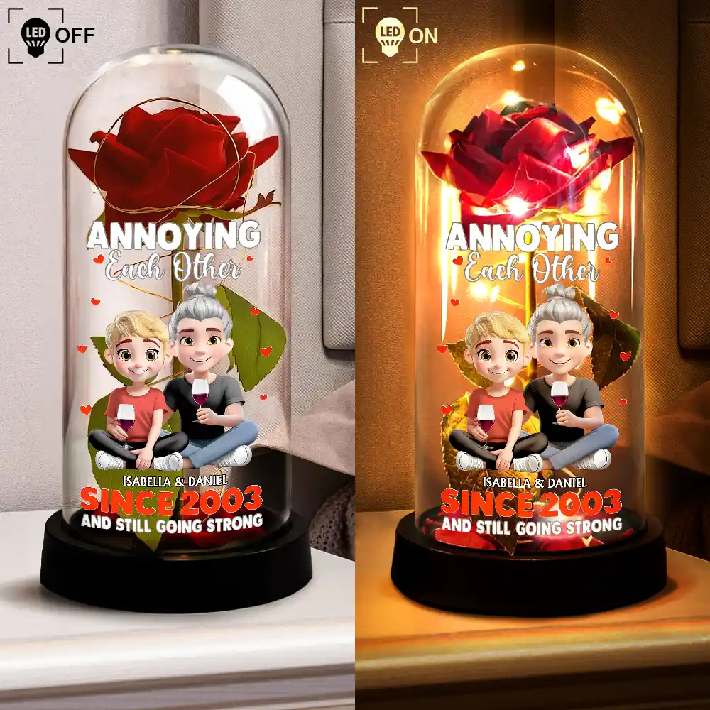 3D Effect Couple Annoying Each Other - Personalized Everlasting Rose Dome Lamp - Image 4