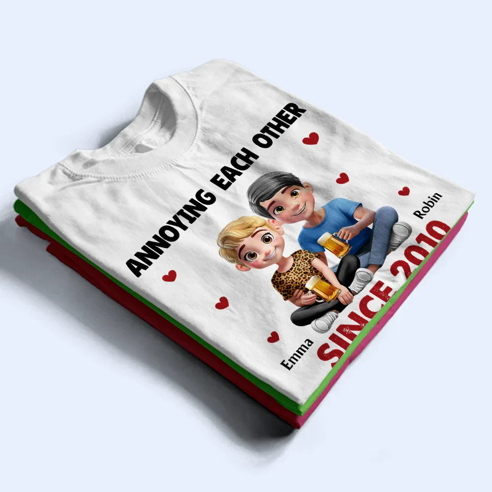3D Effect Couple Annoying Each Other - Personalized T Shirt - Image 2