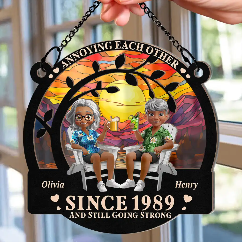3D Effect Couple Annoying Each Other - Personalized Window Hanging Suncatcher Ornament - Image 2