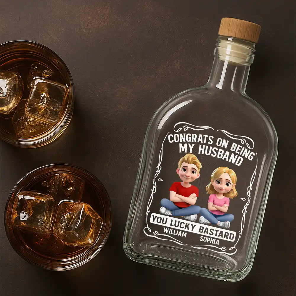 3D Effect Couple Congrats On Being My Husband You Lucky Man - Personalized Whiskey Bottle - Image 4