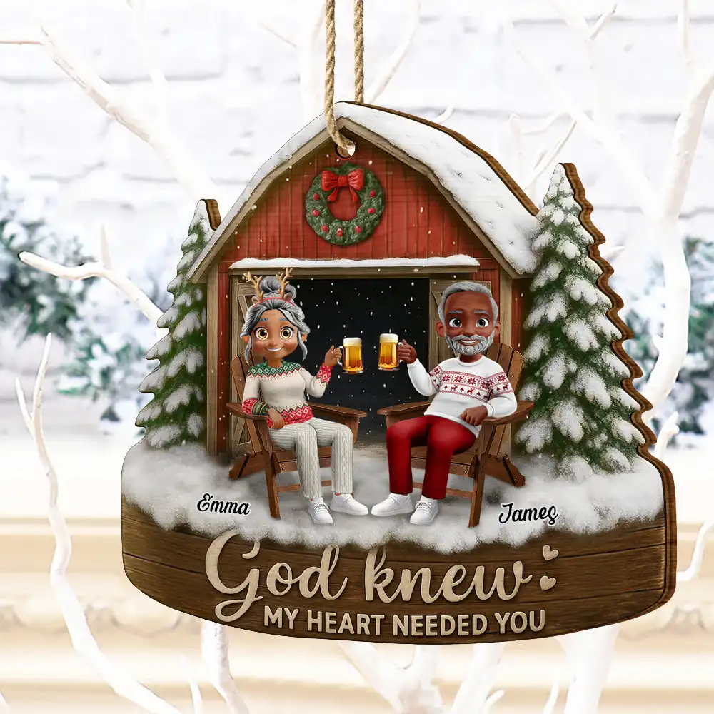 3D Effect Couple God Knew My Heart Needed You - Personalized Custom Shaped Wooden Ornament - Image 4