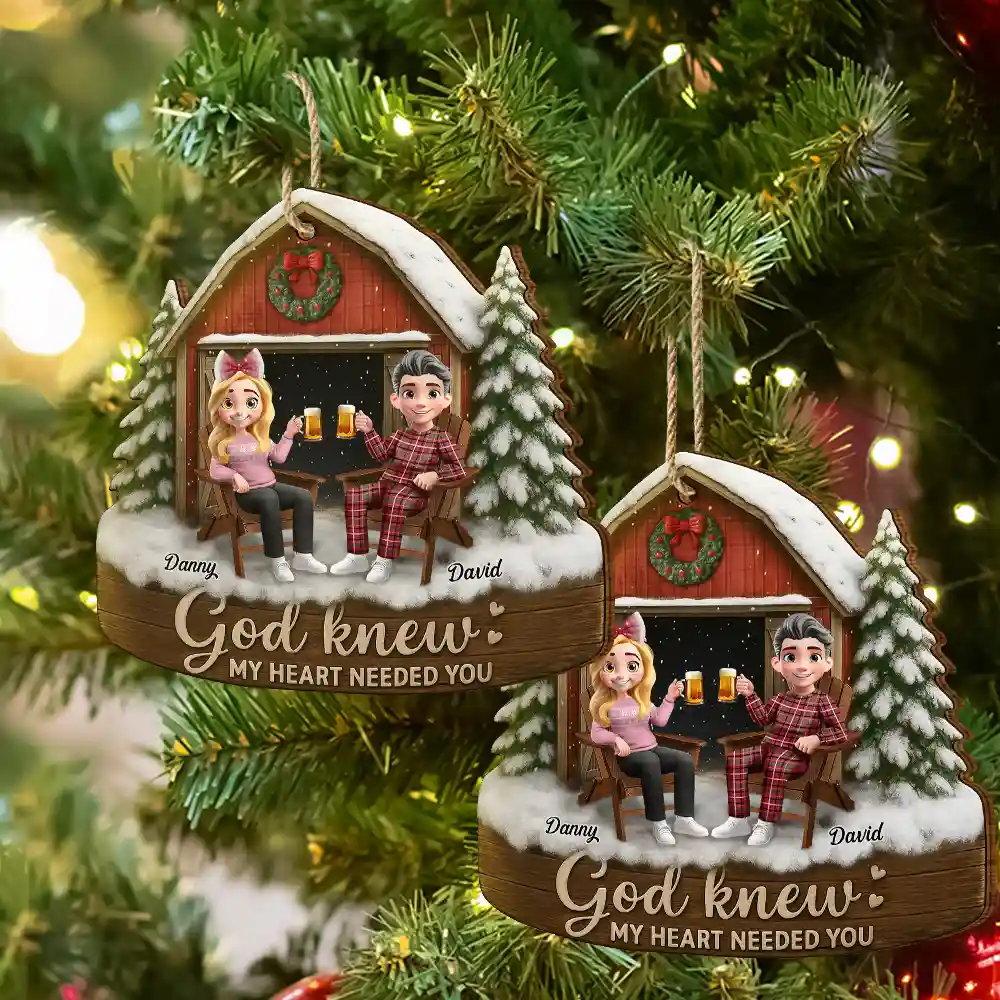 3D Effect Couple God Knew My Heart Needed You - Personalized Custom Shaped Wooden Ornament - Image 6