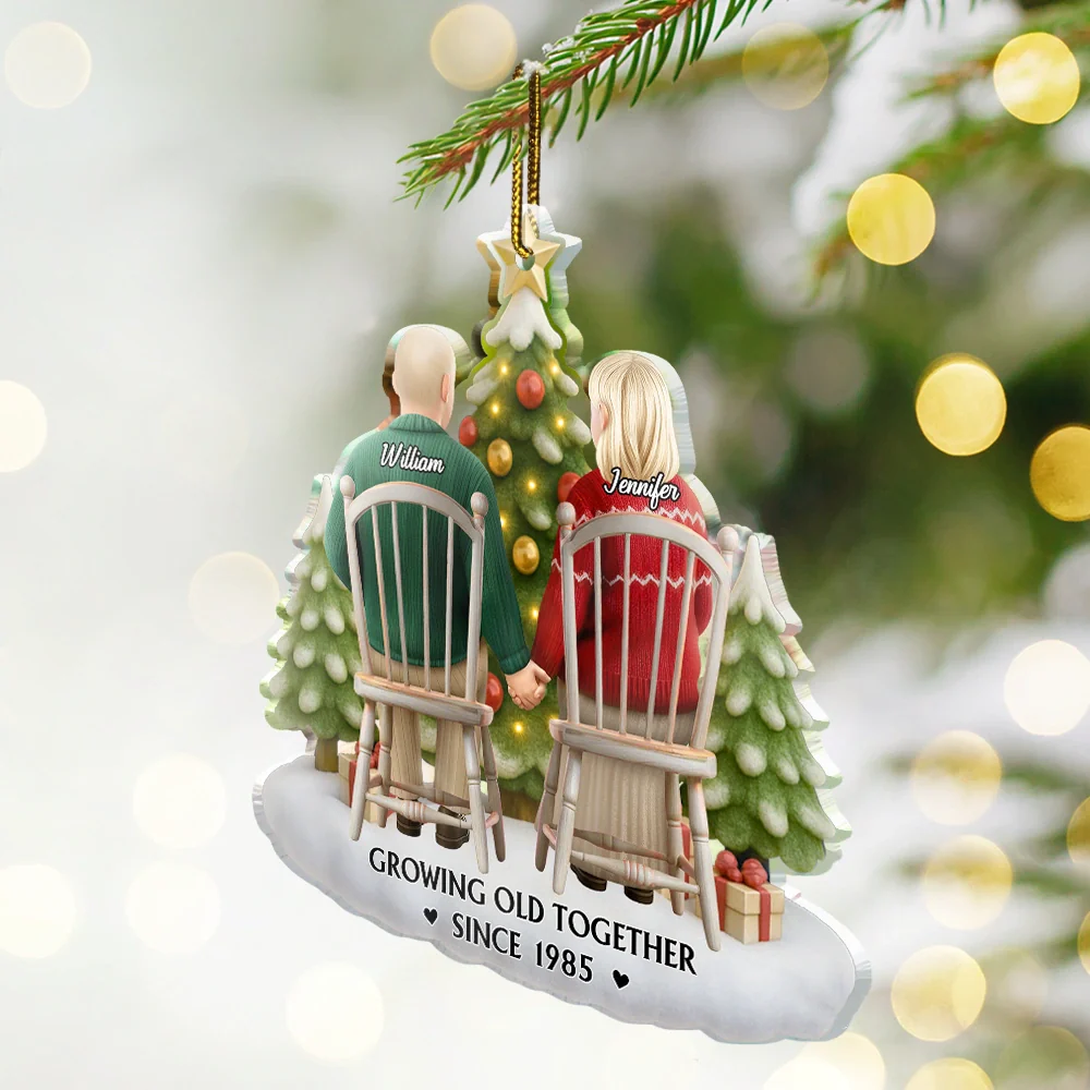 3D Effect Couple Growing Old Together - Personalized Custom Shaped Acrylic Ornament - Image 2