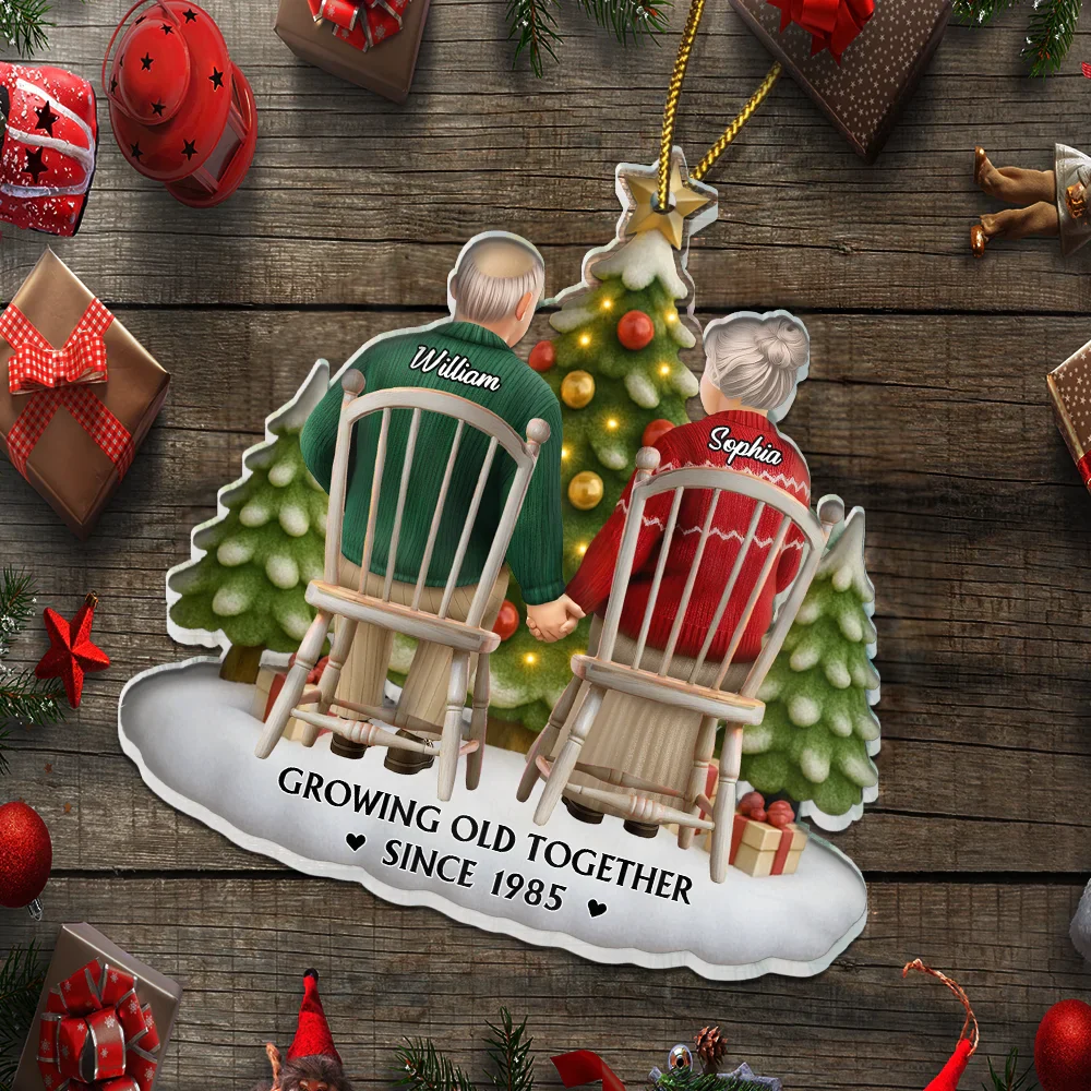 3D Effect Couple Growing Old Together - Personalized Custom Shaped Acrylic Ornament - Image 5