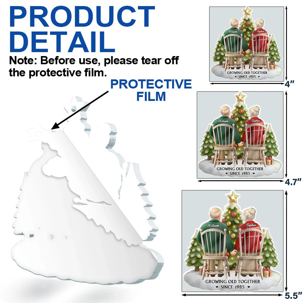 3D Effect Couple Growing Old Together - Personalized Custom Shaped Acrylic Ornament - Image 6