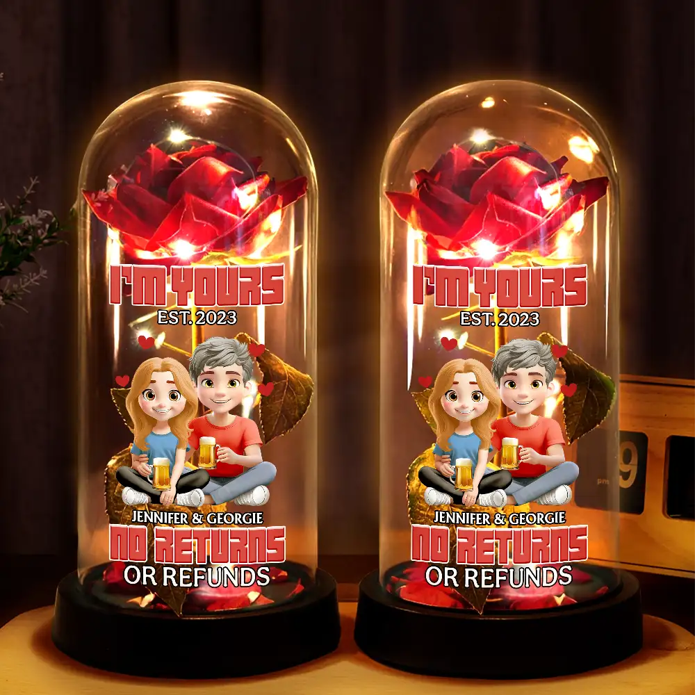 3D Effect Couple I'm Yours No Returns Or Refunds - Personalized Everlasting Rose Dome Lamp - Image 2