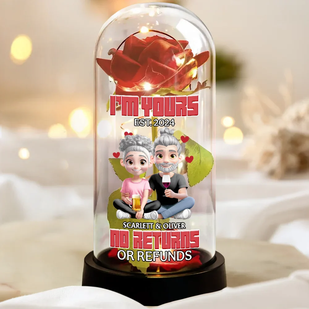 3D Effect Couple I'm Yours No Returns Or Refunds - Personalized Everlasting Rose Dome Lamp - Image 3