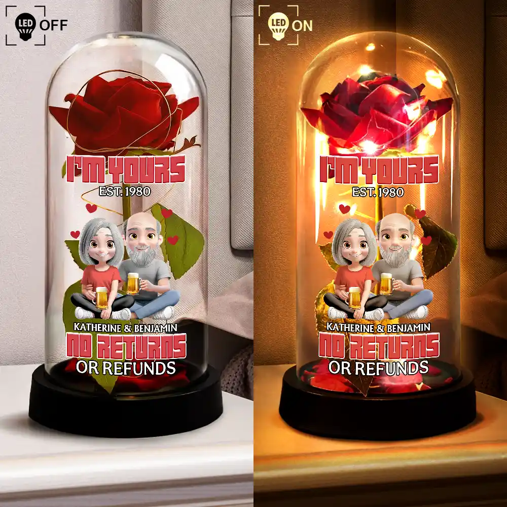3D Effect Couple I'm Yours No Returns Or Refunds - Personalized Everlasting Rose Dome Lamp - Image 4