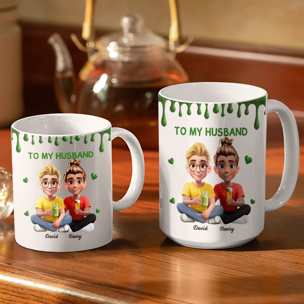 3D Effect Couple Meeting You Marrying You - Personalized White Edge-to-Edge Mug - Image 3