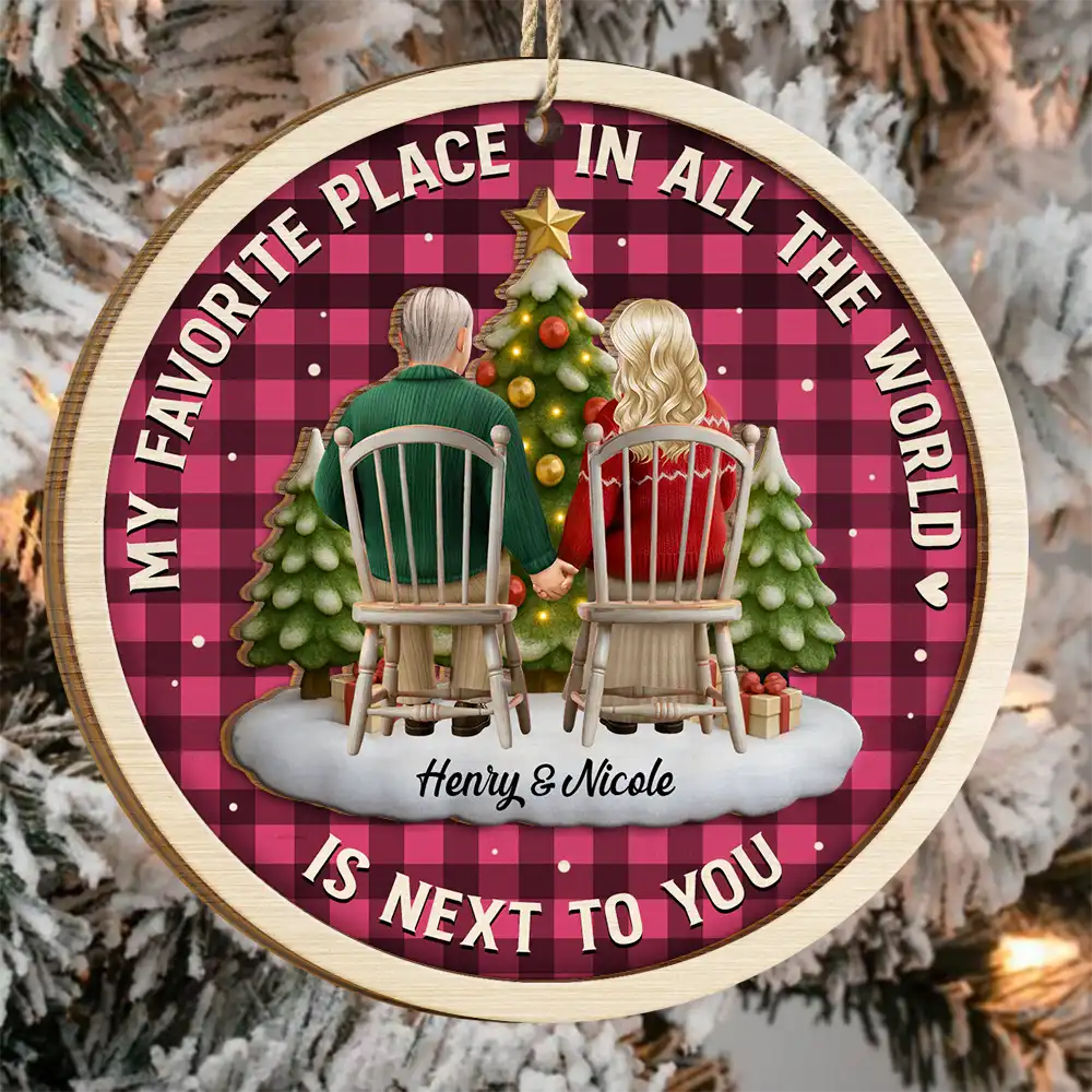 3D Effect Couple My Favorite Place - Personalized 2-Layered Wooden Ornament - Image 3