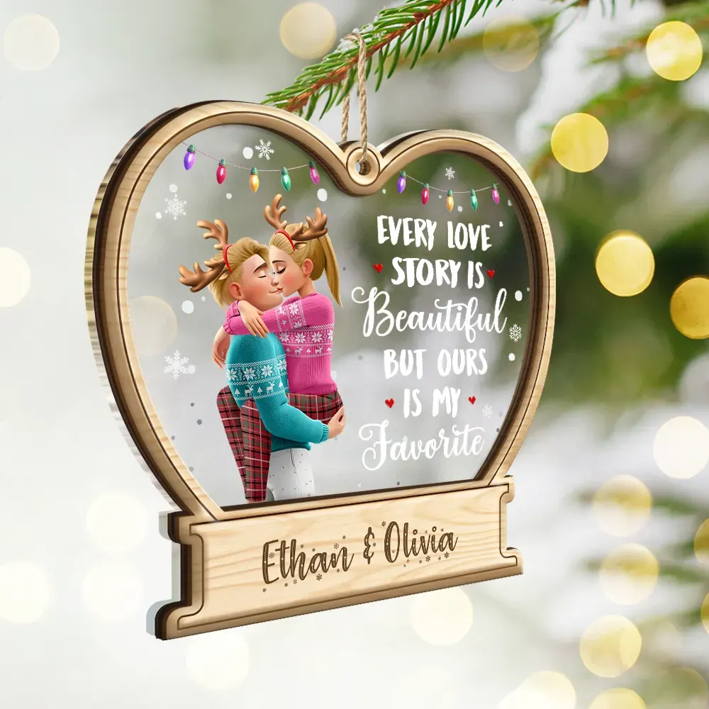 3D Effect Couple Our Love Is My Favorite - Personalized 2-Layered Mix Ornament - Image 2