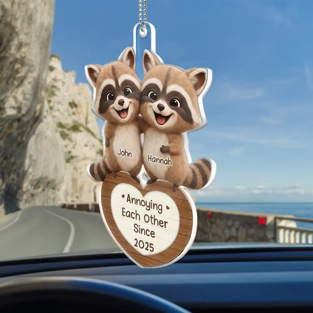 3D Effect Couple Raccoon You're Weird I'll Keep You - Personalized Acrylic Car Hanger - Image 2