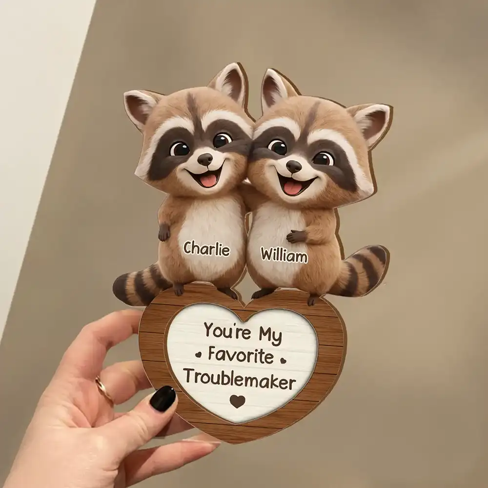 3D Effect Couple Raccoon You're Weird I'll Keep You - Personalized Custom Shaped 2-Layered Wooden Plaque - Image 3