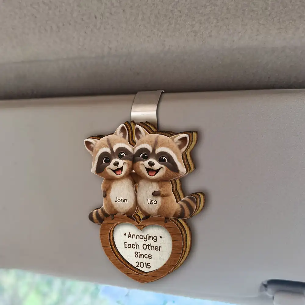 3D Effect Couple Raccoon You're Weird I'll Keep You - Personalized Custom Shaped Car Visor Clip - Image 2