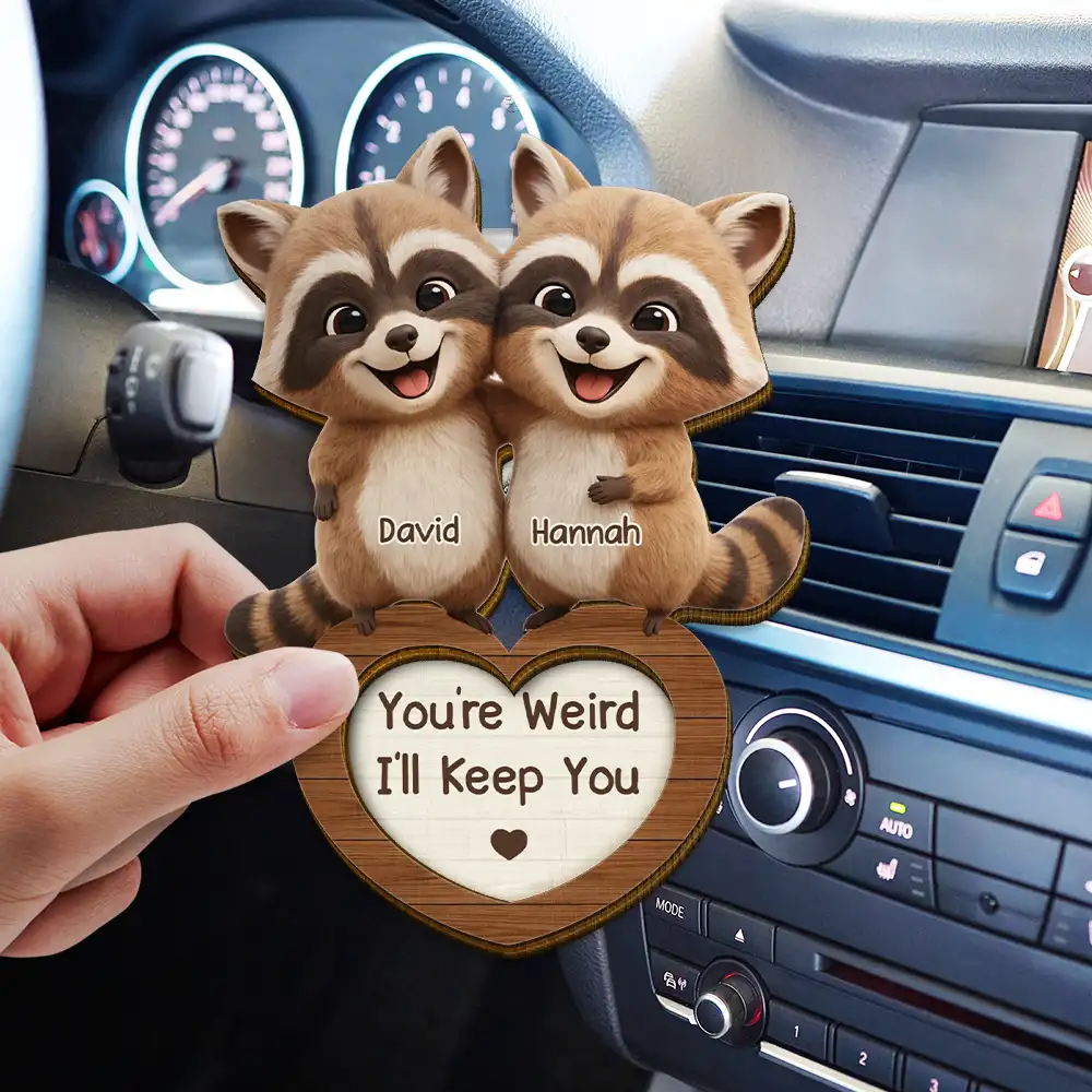 3D Effect Couple Raccoon You're Weird I'll Keep You - Personalized Custom Shaped Car Visor Clip - Image 3