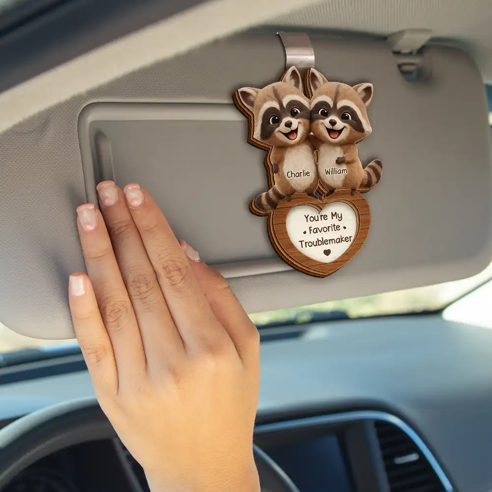 3D Effect Couple Raccoon You're Weird I'll Keep You - Personalized Custom Shaped Car Visor Clip - Image 4