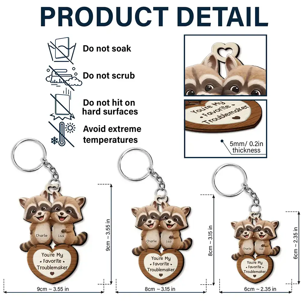 3D Effect Couple Raccoon You're Weird I'll Keep You - Personalized Wooden Keychain - Image 5
