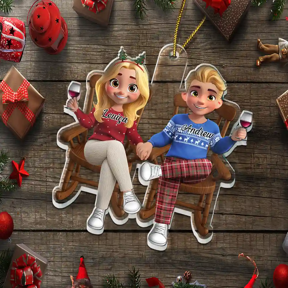 3D Effect Couple Sitting And Holding Hand - Personalized Custom Shaped Acrylic Ornament - Image 5