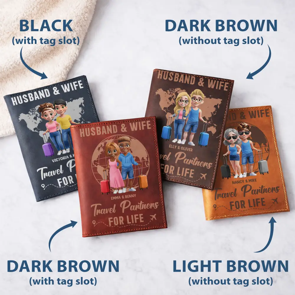 3D Effect Couple Travel Partners For Life - Personalized Combo 2 Leather Passport Holders - Image 2