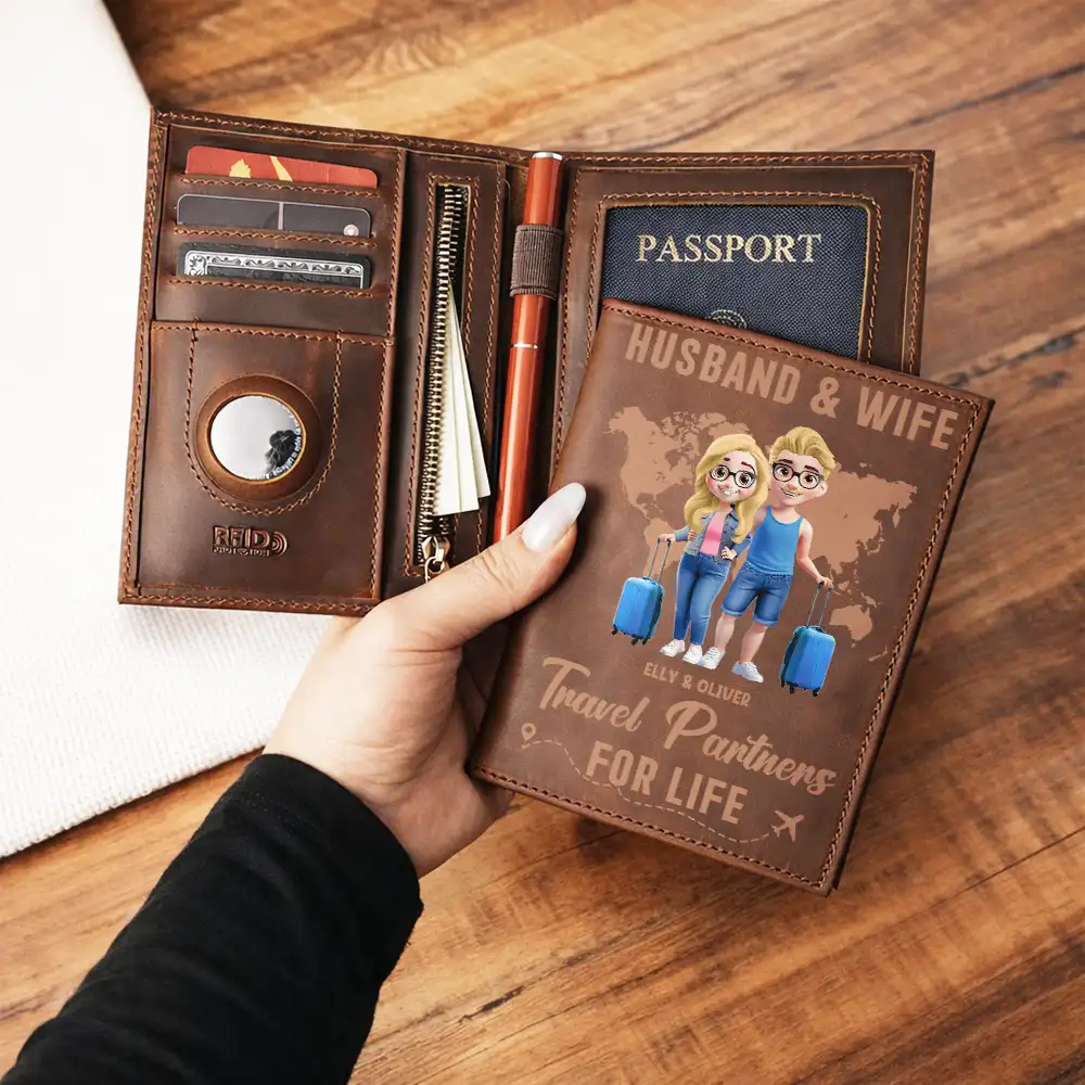 3D Effect Couple Travel Partners For Life - Personalized Combo 2 Leather Passport Holders - Image 3