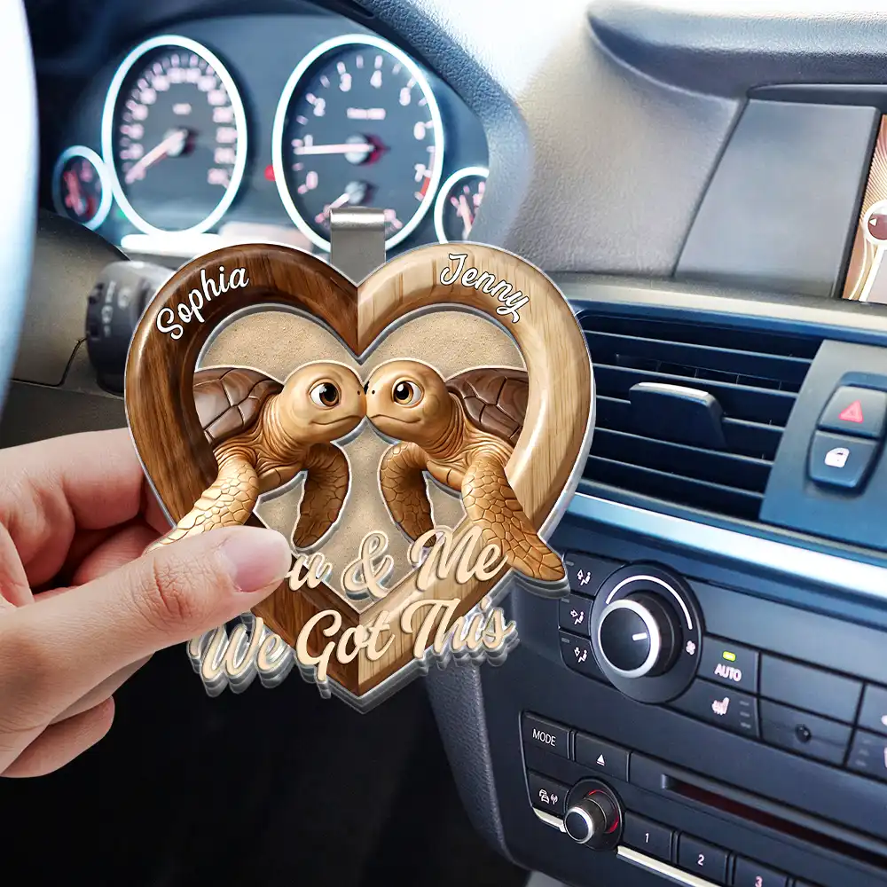 3D Effect Couple Turtles You & Me We Got This - Personalized Custom Shaped Acrylic Car Visor Clip - Image 3