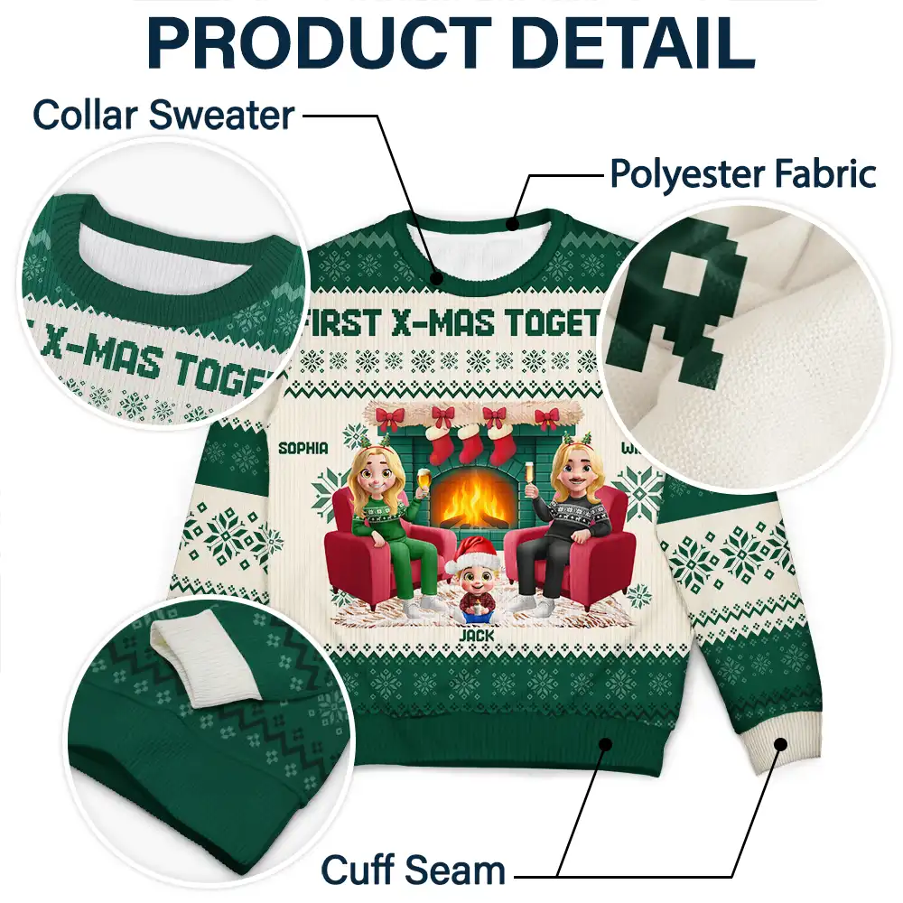 3D Effect Couple With Kids And Pets - Personalized Unisex Ugly Sweater - Image 6